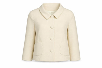 L.K. Bennett Women Ivory UK 10 Wool Blazer Short 4 Button Lined