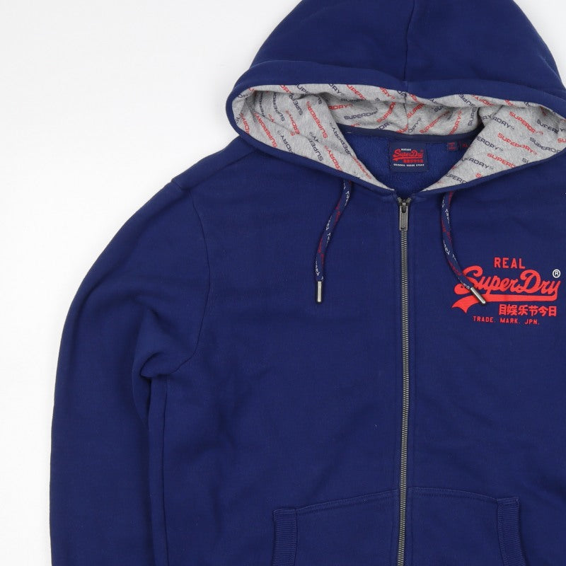 Superdry Men's Blue XL Full Zip Hooded Logo Fleece Hoodie