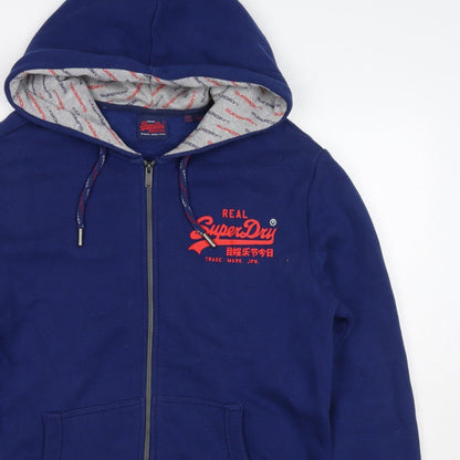 Superdry Men's Blue XL Full Zip Hooded Logo Fleece Hoodie