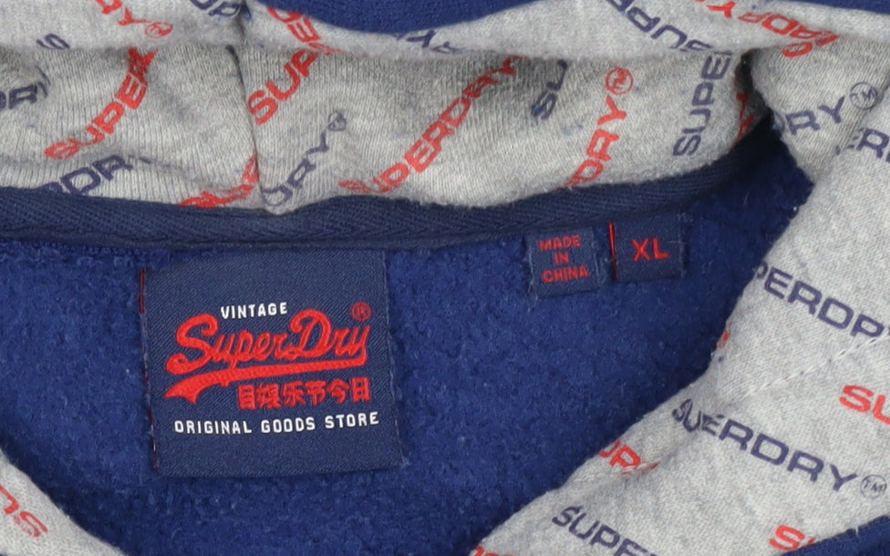Superdry Men's Blue XL Full Zip Hooded Logo Fleece Hoodie
