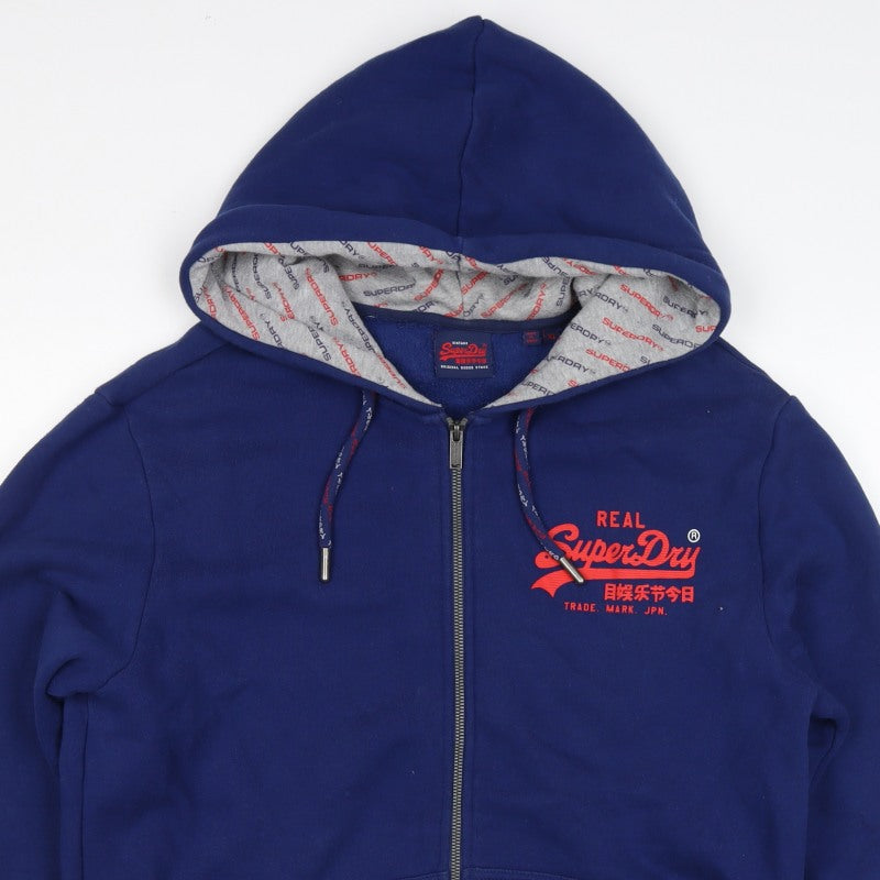 Superdry Men's Blue XL Full Zip Hooded Logo Fleece Hoodie