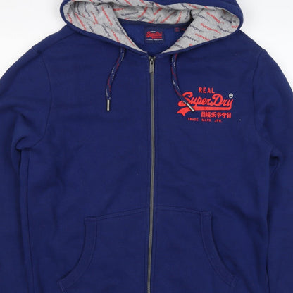 Superdry Men's Blue XL Full Zip Hooded Logo Fleece Hoodie