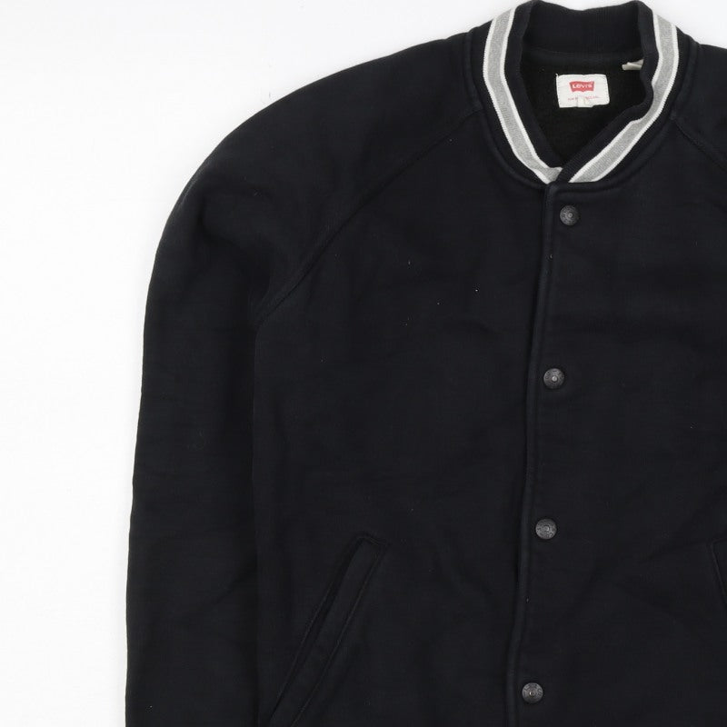 Levi's Men’s Black L Varsity Jacket Cotton Blend Button Pockets