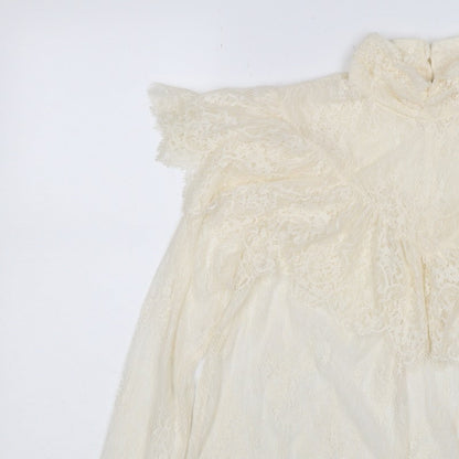 Marks & Spencer Women Ivory UK 10 Ruffle Lace High Neck Long Sleeve Blouse