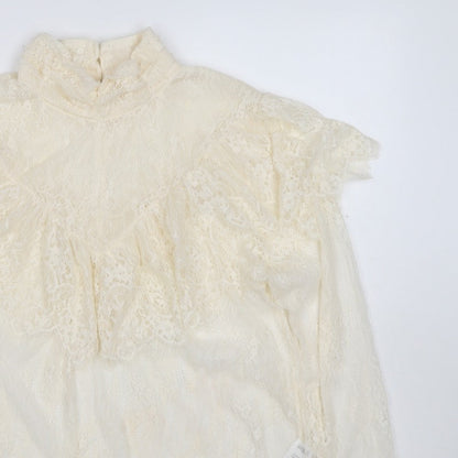 Marks & Spencer Women Ivory UK 10 Ruffle Lace High Neck Long Sleeve Blouse