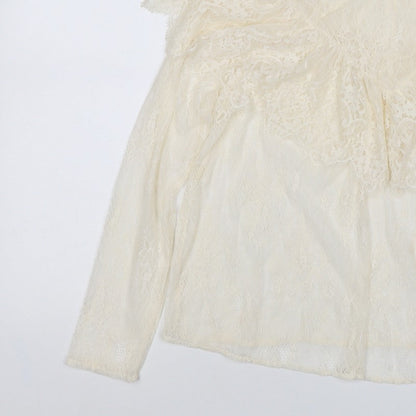 Marks & Spencer Women Ivory UK 10 Ruffle Lace High Neck Long Sleeve Blouse