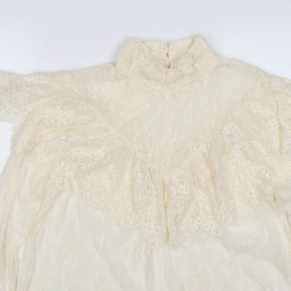 Marks & Spencer Women Ivory UK 10 Ruffle Lace High Neck Long Sleeve Blouse