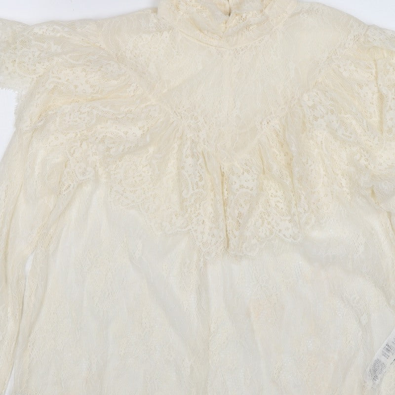 Marks & Spencer Women Ivory UK 10 Ruffle Lace High Neck Long Sleeve Blouse
