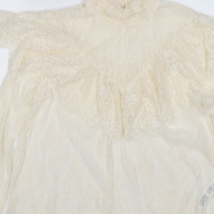 Marks & Spencer Women Ivory UK 10 Ruffle Lace High Neck Long Sleeve Blouse