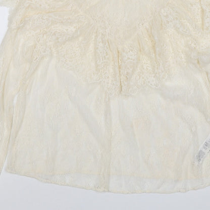 Marks & Spencer Women Ivory UK 10 Ruffle Lace High Neck Long Sleeve Blouse