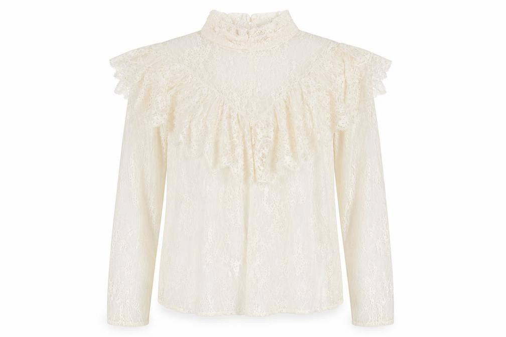 Marks & Spencer Women Ivory UK 10 Ruffle Lace High Neck Long Sleeve Blouse
