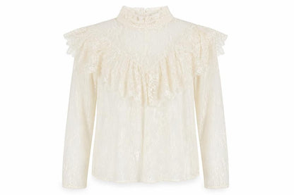Marks & Spencer Women Ivory UK 10 Ruffle Lace High Neck Long Sleeve Blouse