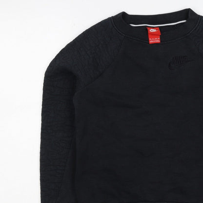 Nike Women Black XS Quilted Sleeve Crew Neck Pullover Sweatshirt