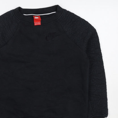Nike Women Black XS Quilted Sleeve Crew Neck Pullover Sweatshirt