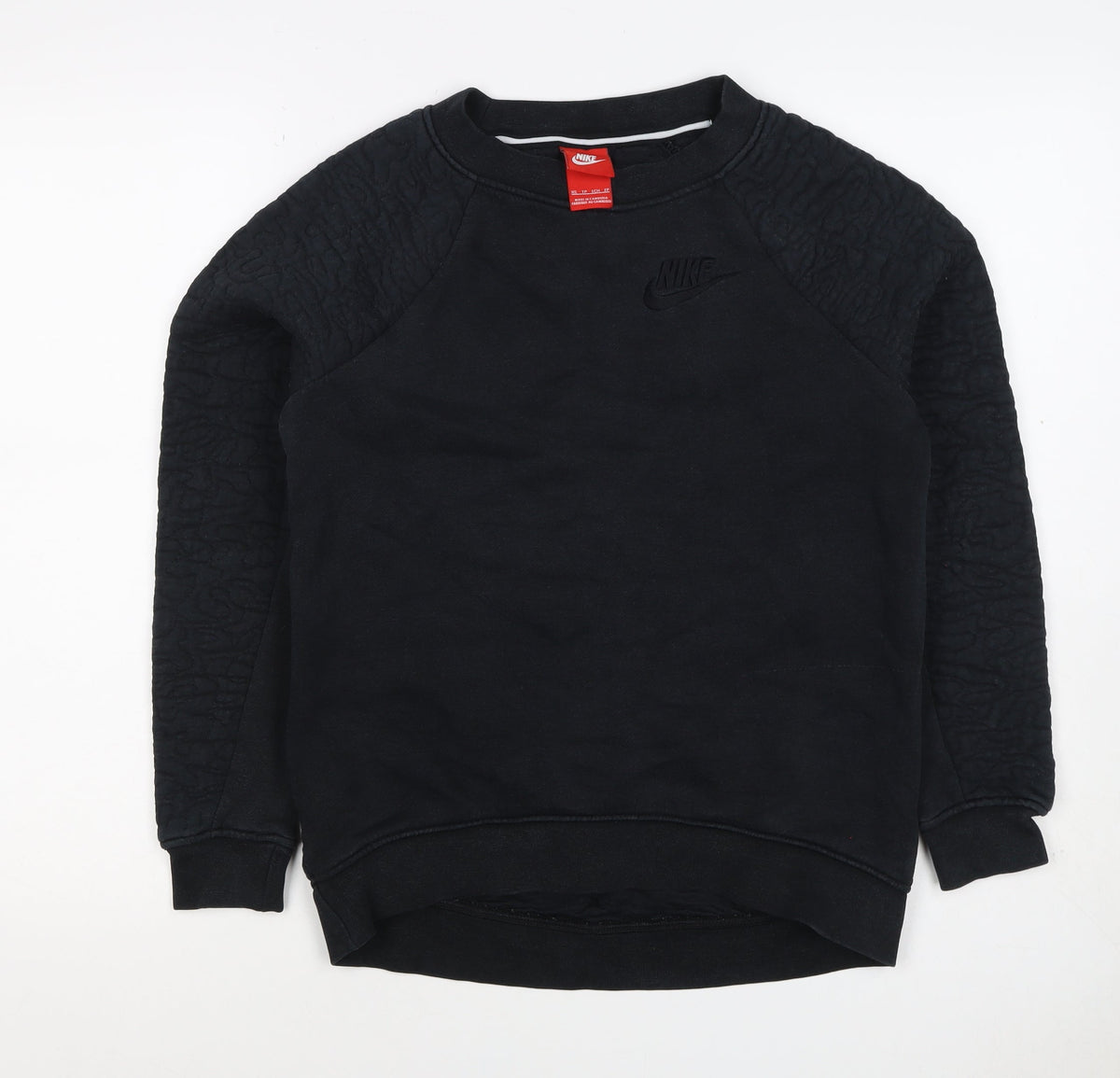 Nike Women Black XS Quilted Sleeve Crew Neck Pullover Sweatshirt
