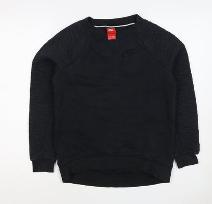 Nike Women Black XS Quilted Sleeve Crew Neck Pullover Sweatshirt