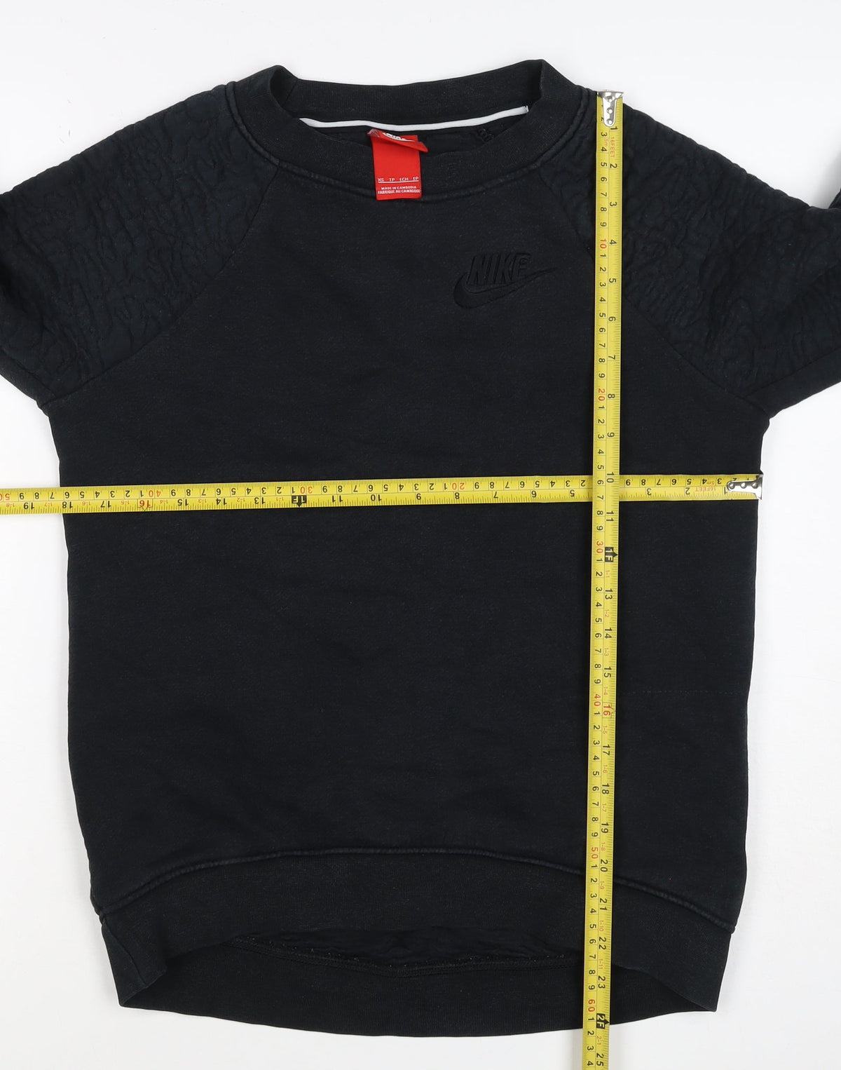 Nike Women Black XS Quilted Sleeve Crew Neck Pullover Sweatshirt