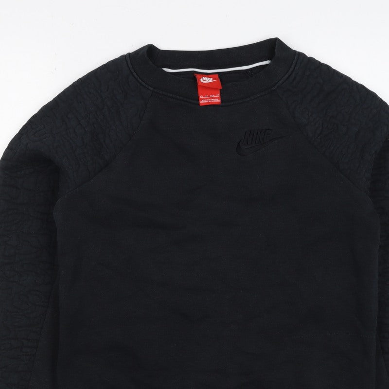 Nike Women Black XS Quilted Sleeve Crew Neck Pullover Sweatshirt
