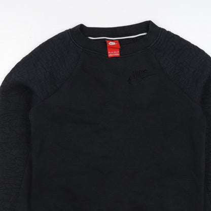 Nike Women Black XS Quilted Sleeve Crew Neck Pullover Sweatshirt