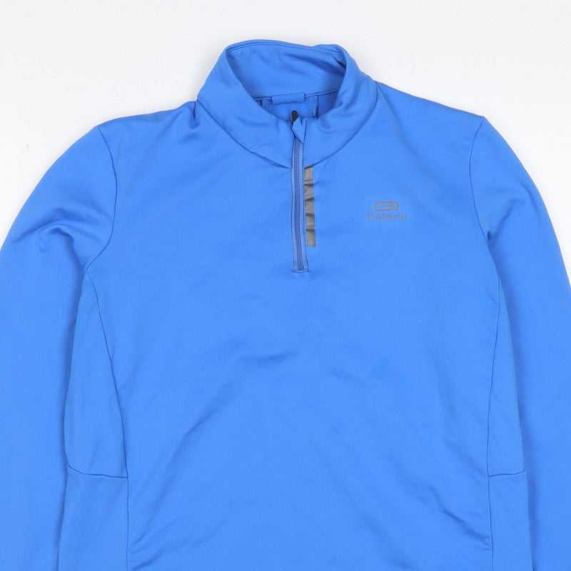 Kalenji Women Blue UK 12 Athletic 1/4 Zip Long Sleeve Running Top