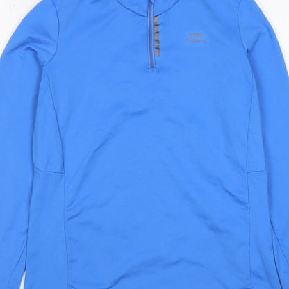 Kalenji Women Blue UK 12 Athletic 1/4 Zip Long Sleeve Running Top