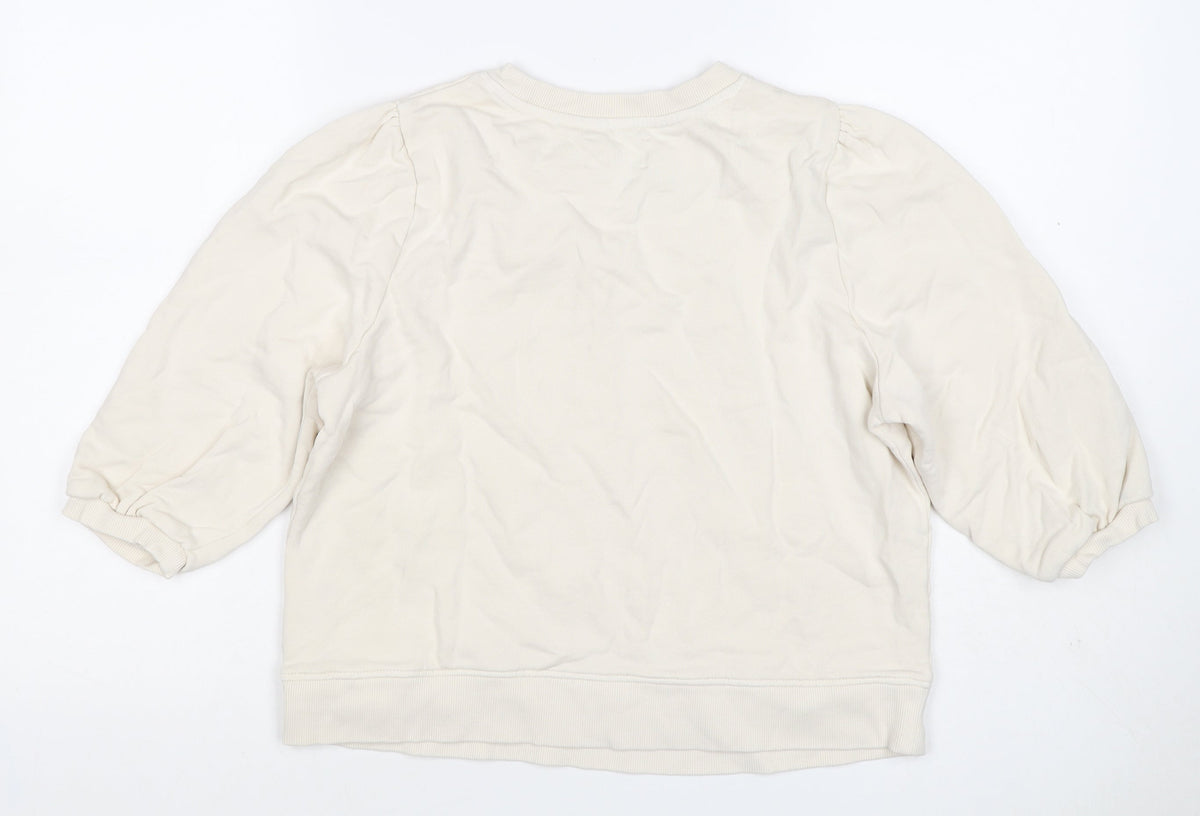 Hush Women’s Ivory S Puff Sleeve Organic Cotton Crew Neck Sweatshirt