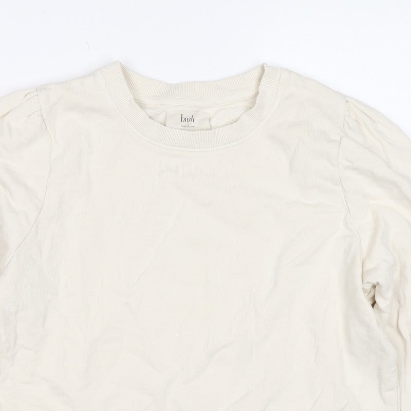 Hush Women’s Ivory S Puff Sleeve Organic Cotton Crew Neck Sweatshirt