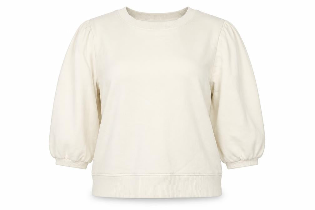 Hush Women’s Ivory S Puff Sleeve Organic Cotton Crew Neck Sweatshirt