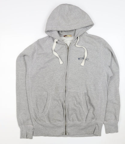 Wombat Men’s Grey XL Full Zip Logo Hoodie Fleece Drawstring Pockets