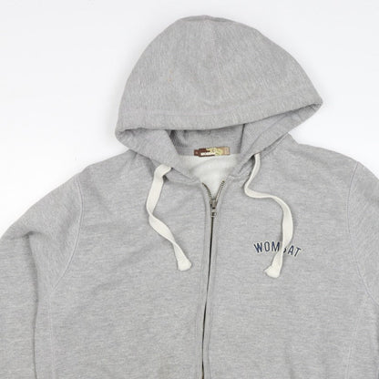 Wombat Men’s Grey XL Full Zip Logo Hoodie Fleece Drawstring Pockets