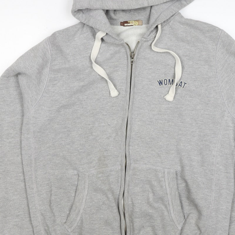 Wombat Men’s Grey XL Full Zip Logo Hoodie Fleece Drawstring Pockets