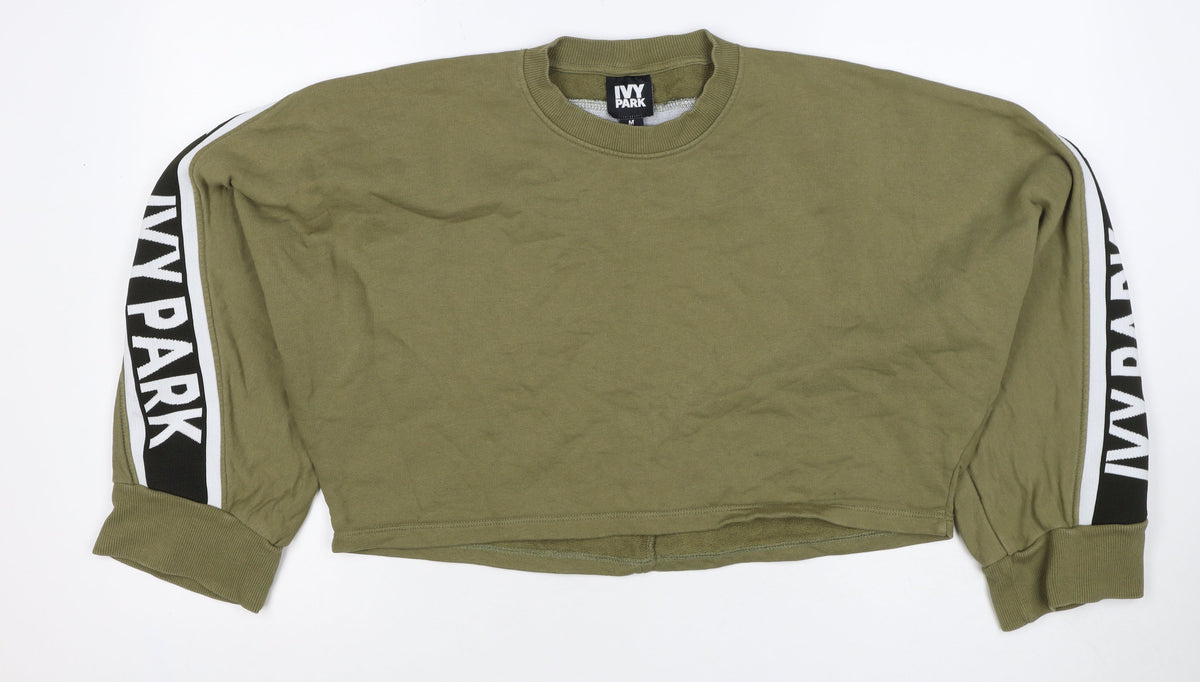 Ivy Park Women's Green M Logo Tape Cropped Pullover Sweatshirt