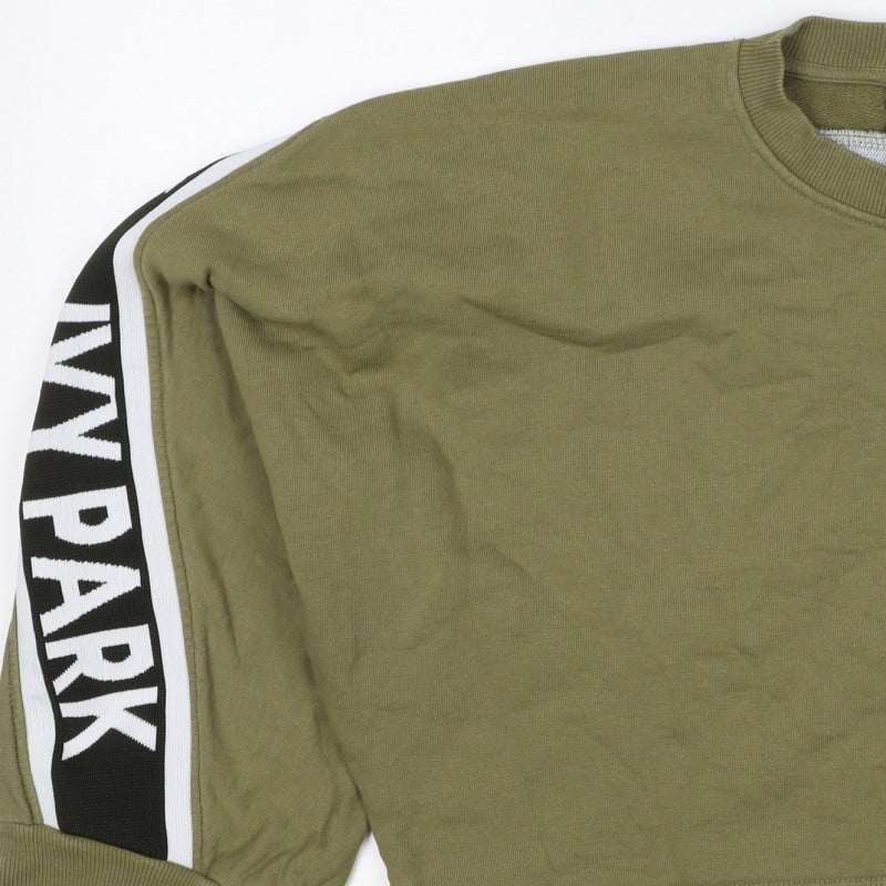 Ivy Park Women's Green M Logo Tape Cropped Pullover Sweatshirt