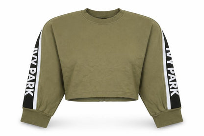 Ivy Park Women's Green M Logo Tape Cropped Pullover Sweatshirt