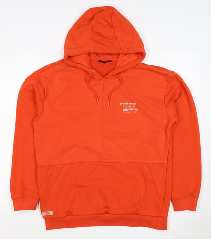 LC Waikiki Men’s Orange M Relaxed Graphic Print Pullover Hoodie