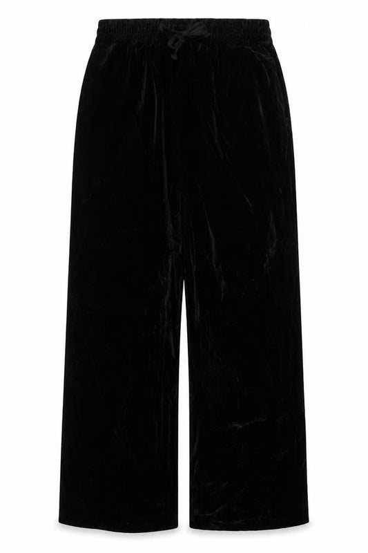 Zara Womens Woman Black Velvet Straight Leg Trousers UK 8 Elasticated