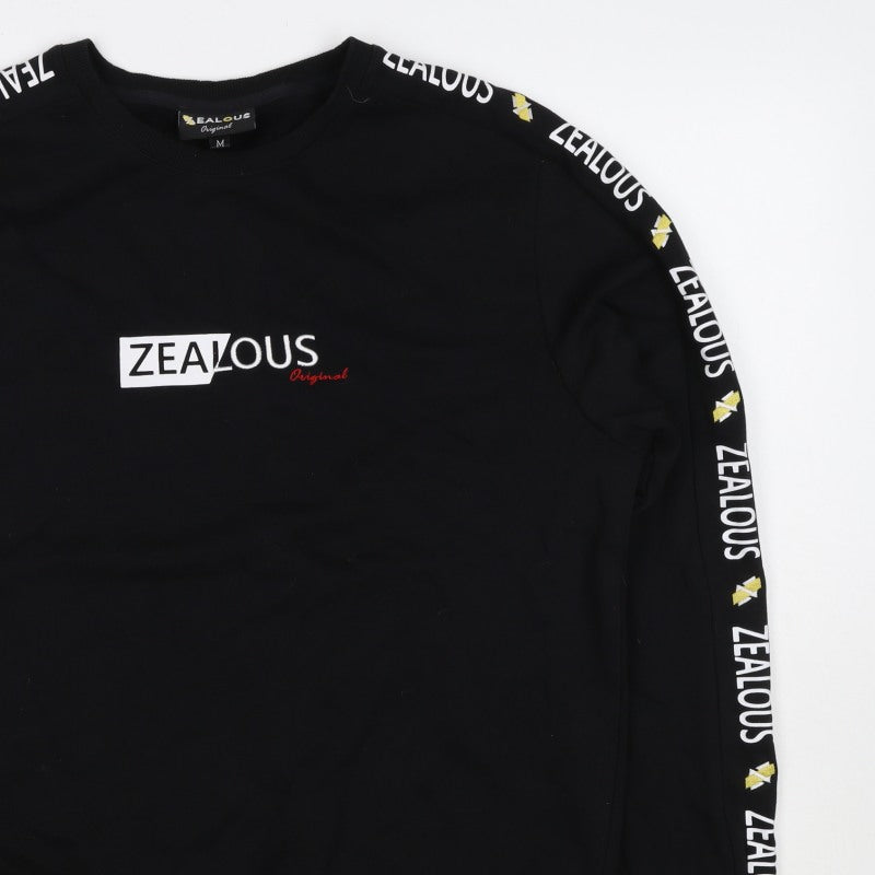Zealous Men’s Black M Graphic Logo Crew Neck Pullover Sweatshirt
