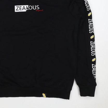 Zealous Men’s Black M Graphic Logo Crew Neck Pullover Sweatshirt