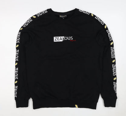 Zealous Men’s Black M Graphic Logo Crew Neck Pullover Sweatshirt