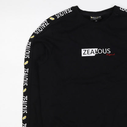 Zealous Men’s Black M Graphic Logo Crew Neck Pullover Sweatshirt