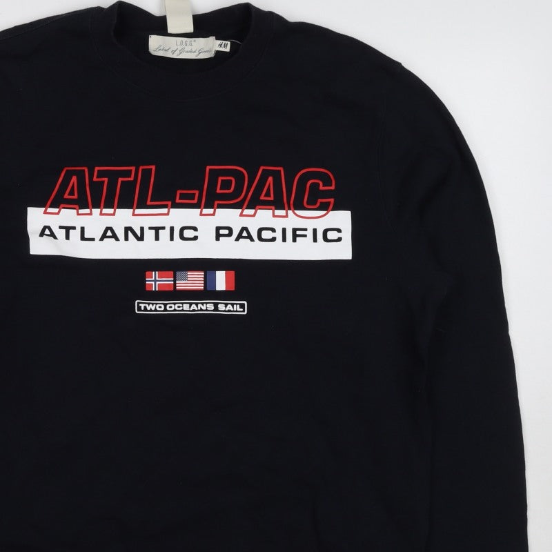 H&M Men’s Black S ATL-PAC Atlantic Pacific Graphic Crew Sweatshirt