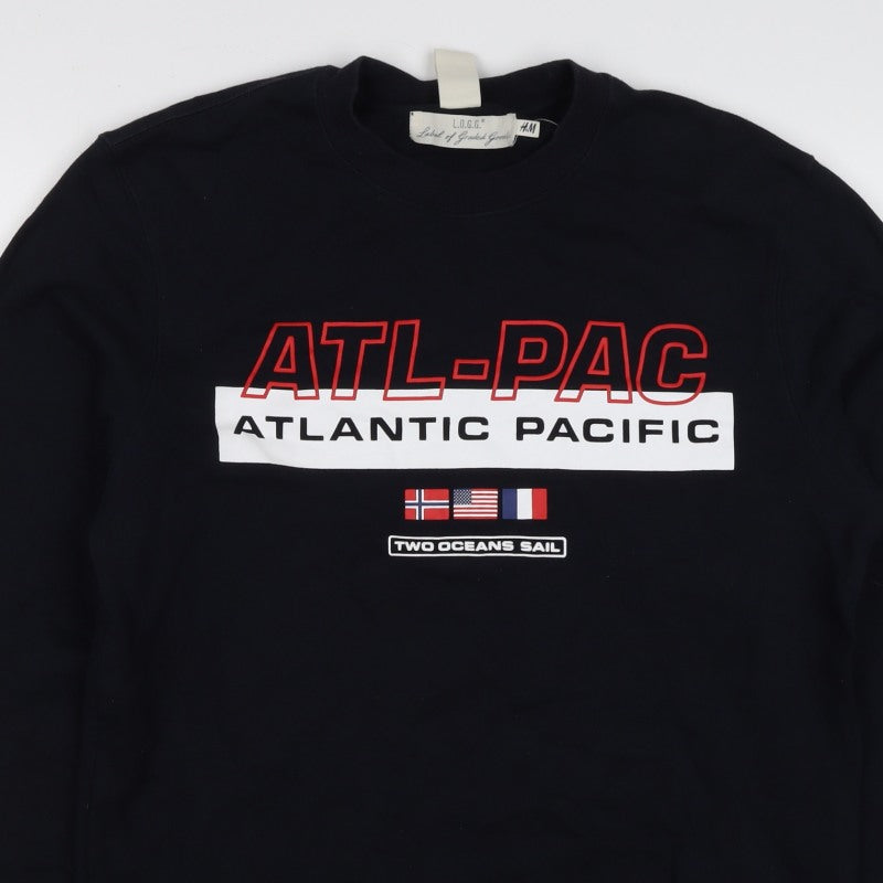 H&M Men’s Black S ATL-PAC Atlantic Pacific Graphic Crew Sweatshirt