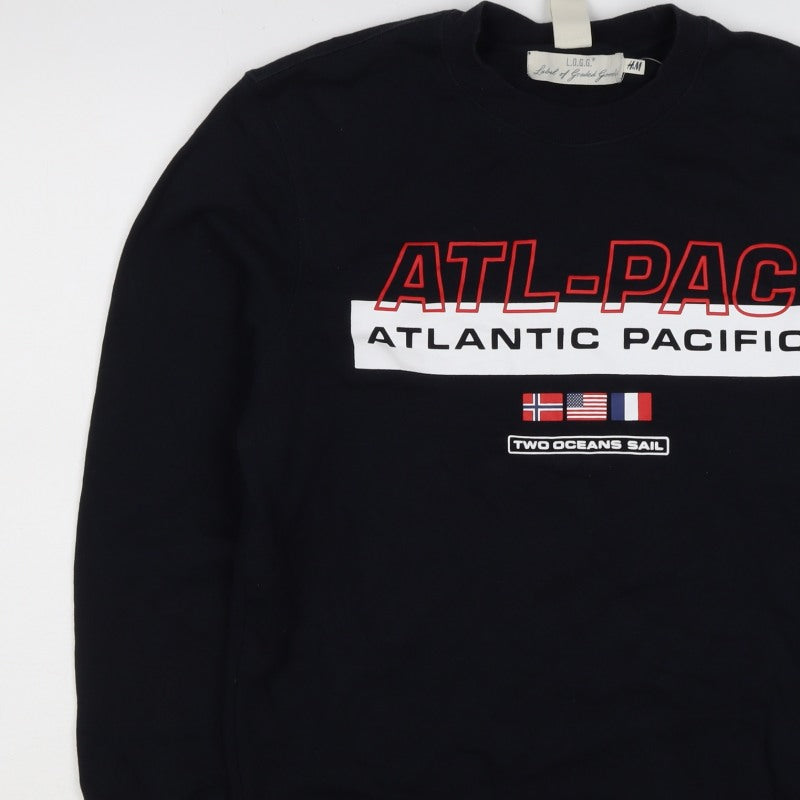 H&M Men’s Black S ATL-PAC Atlantic Pacific Graphic Crew Sweatshirt
