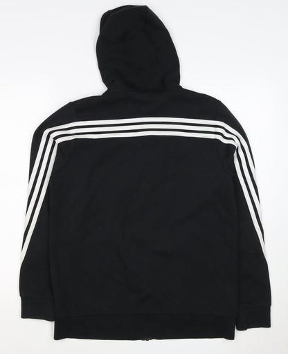 Adidas Boys Black 15-16 Years Full Zip Hoodie 3 Stripe Cotton Blend