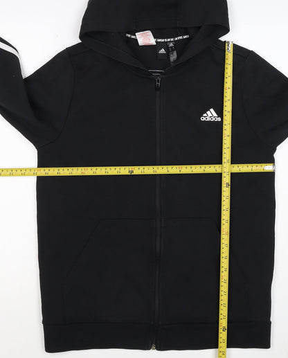 Adidas Boys Black 15-16 Years Full Zip Hoodie 3 Stripe Cotton Blend