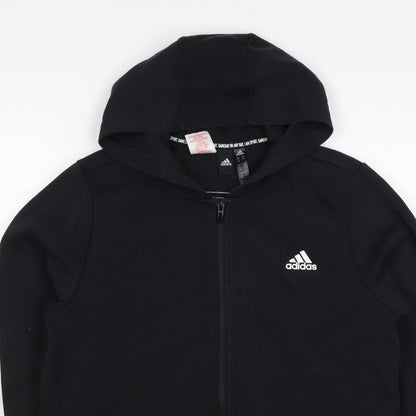 Adidas Boys Black 15-16 Years Full Zip Hoodie 3 Stripe Cotton Blend