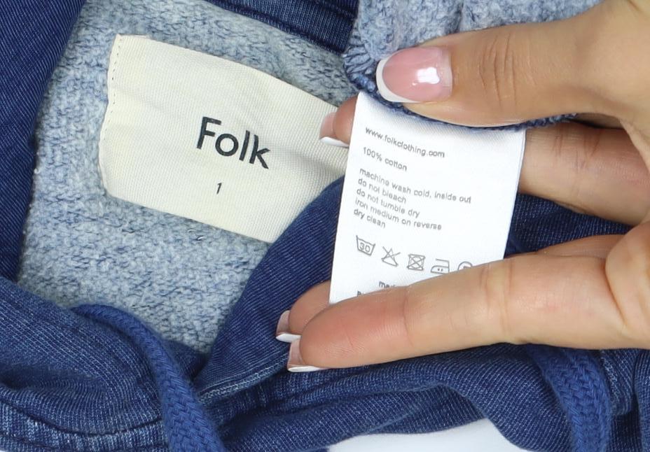 Folk Women’s Blue Cotton Hooded Pullover Sweatshirt Size L