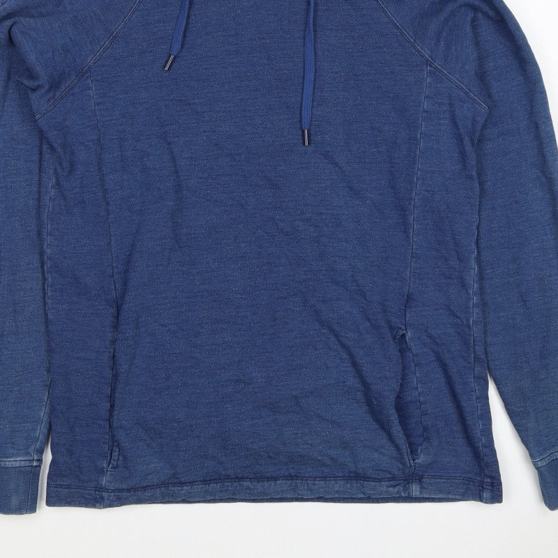 Folk Women’s Blue Cotton Hooded Pullover Sweatshirt Size L