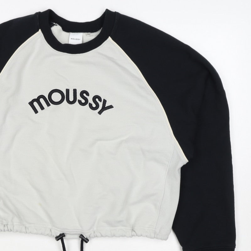 Moussy Women Black White One Size Logo Embroidered Drawstring Sweatshirt