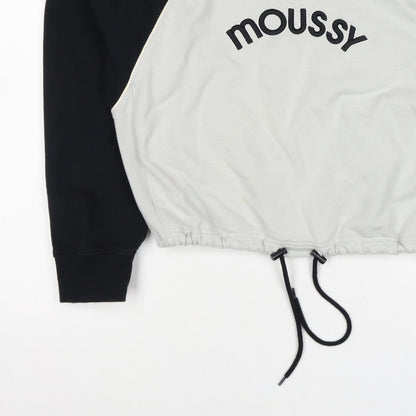 Moussy Women Black White One Size Logo Embroidered Drawstring Sweatshirt